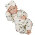 Detailed 18 inch realistic baby doll wearing a floral onesie and matching bow headband - 18 Inch Full Vinyl Doll (Bettie-Style 2) / Cream Floral