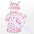 Pink floral baby doll clothing set with onesie, hat and bib for 55cm reborn doll - Pink Floral Rabbit Ear Set / For 55cm Dolls