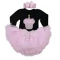 3-piece pink and black cupcake doll outfit set featuring tutu skirt and bow headband - Cupcake Black Romper Set / For 55cm Dolls