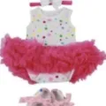 Hot pink tutu skirt with polka dot bodysuit and shoe set for 55cm reborn baby dolls - Colorful Polka Dot Bodysuit Set / For 55cm Dolls