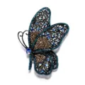Sparkling elegant rhinestone butterfly brooch with blue and brown crystals for women. - Side-flying Large Butterfly / Champagne With Blue Edge