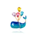 Cute blue whale brooch with colorful balloon crystals, elegant accessory for women - Colorful