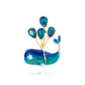 Exquisite cute cartoon blue whale brooch with teal crystals balloons for women accessories - Blue