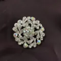 Macro detail of a vintage baroque silver brooch featuring sparkling iridescent crystals - Baroque Round Disc (B2)