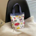 Cute cartoon canvas handbag with bunny and strawberry prints for daily school or work use - Sapphire Blue