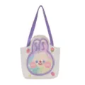 Schattige cartoon konijn canvas draagtas met paarse schouderbanden voor op school - Style 6 (Colorful Rabbit)