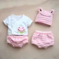 Detailansicht der rosa gestreiften Frosch-Puppenkleidung für zwölf Zoll große Baby-Puppen - Rosa Frosch Streifen Set / 12 Zoll Puppenkleidung