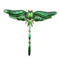 Vintage green enamel dragonfly brooch pin with emerald crystal inlay for clothing decor - Green