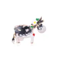 Vista detallada de un broche de esmalte de vaca con una flor y un corazón - Negro