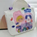 Witte canvas draagtas van hoge kwaliteit met schattig roze konijn en paarse riemen - Style 7 (Candy Rabbit)