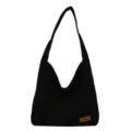 Minimalist black corduroy large capacity hobo tote bag featuring a small logo patch - 30*29*6 / Black