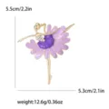 Elegant purple enamel ballerina brooch with flower skirt and rhinestones detailing - Purple (0890)