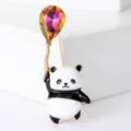 Whimsical enamel panda brooch holding a vibrant crystal balloon SKU fashion accessory - Gold Style (Q7-3-7378)