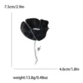 Eleganter schwarzer Blumenanstecker mit silbernem Stiel und präzisen Größenangaben - Schwarz