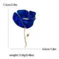 Eleganter blauer Emaille-Blumenbroschen mit Goldstiel und Größenangaben im Detail - Blau