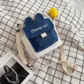 Bolso bandolera de lona estilo japonés azul y blanco con lindas orejas de conejo - Azul