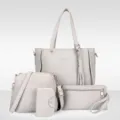 Elegantes 4-teiliges graues Handtaschen-Set mit Narbenleder-Optik, Shopper und Umhängetasche - 4-teiliges Set / Grau