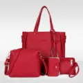 Elegantes rotes 4-teiliges Handtaschenset mit Litschi-Textur, inklusive Tragetasche - 4-teiliges Set / Rot