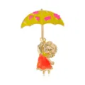 Cute cartoon enamel brooch featuring a child holding a yellow spotted umbrella. - RW0094 Red / Red Dress