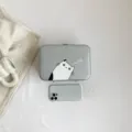 Trousse de maquillage argentée avec imprimé chat mignon et texture en simili cuir - 23.5x16.5x9cm / Gris
