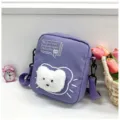 Bolso bandolera de nailon morado con lindo diseño de gato de peluche 3D - Estilo de Gato de Dibujos Animados (1007dh) / Púrpura