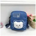 Bolso bandolera de nailon azul con un lindo diseño de gato de peluche 3D para niñas - Estilo de Gato de Dibujos Animados (1007dh) / Azul
