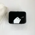 Trousse de maquillage noire élégante avec imprimé chat mignon et inscription ~Hi - 23.5x16.5x9cm / Noir
