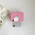 Boîte de rangement maquillage rose chat mignon, sac cosmétique portable et léger - 23.5x16.5x9cm / Rose