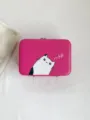 Trousse de maquillage rose fuchsia à la mode avec imprimé chat mignon et texte Hi - 23.5x16.5x9cm / Rose rouge