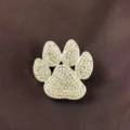 Detailed macro view of a sparkling rhinestone paw-shaped brooch with silver-tone finish - Paw Print Style (B8)