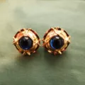 Vintage baroque style gold earrings with round deep blue gemstone inserts for parties - Round Woven Texture Dark Blue Gemstone Style (E4)