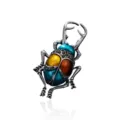 Detail view of a vintage colorful beetle brooch with enamel wings and black rhinestones. - Long Antennae 2