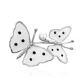 Elegant silver-toned butterfly brooch with white enamel wings and a central pearl accent - Faux Pearl / Style 3