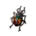 Vintage beetle insect brooch with colorful enamel and grey crystals on white background. - Short Antennae 1