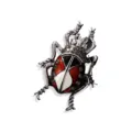 Antique style insect beetle brooch with red enamel and rhinestones on white background - Short Antennae 2