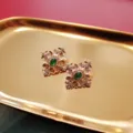 Vintage Baroque gold earrings with oval green gemstones and sparkling rhinestones - Oval Green Gemstone Carved Style (E8)