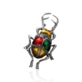 Vintage beetle insect brooch featuring colorful enamel and sparkling rhinestones details - Long Antennae 1