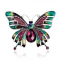 Elegant retro butterfly brooch with magenta crystals and colorful enamel finish - Style 17