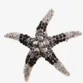 Magnifique broche étoile de mer étincelante avec strass noirs et blancs, finition dorée - Noir