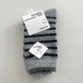 Grey and black striped wool socks variant, comfortable casual winter knit hosiery for daily wear. - One Size (34-40) / Striped Grey