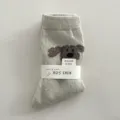 Grey wool socks for women, cute puppy pattern mid-calf winter warm casual knit hosiery item - One Size (34-40) / Dog Beige