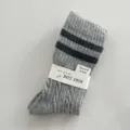 Grey wool mid-tube socks for women, featuring classic stripes and cozy cable knit design. - One Size (34-40) / Grey With Double Black Stripes