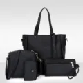 Schwarzes 4-teiliges Handtaschen-Set für Damen mit Tragetasche und Umhängetasche - 4-teiliges Set / Schwarz