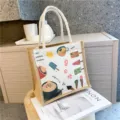 Modische Jute-Tragetasche mit Sommer-Graffiti-Prints und Seilgriffen - Sommerfest