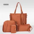 Elegantes 4-teiliges Damenhandtaschen-Set mit Lychee-Struktur in Premium-Braun-Finish - 4-teiliges Set / Luxus Braun
