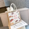 Stilvolle Jute-Einkaufstasche mit japanischer Brot-Illustration und Canvas-Einsatz - Brotmarkt