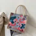 Modische Jute-Lunchtasche aus Sackleinen mit lebendigem rosa Flamingo-Aufdruck - Flamingo