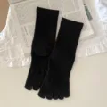 Japanese style black five-finger toe socks for women featuring ribbed texture - One Size (35-40) / Black