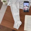 White pure cotton mesh over-the-calf leg warmers ballet style slouch socks for women - Average Size (34-41) / White