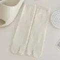Minimalist solid cream split-toe mid-calf tabi socks for women made of soft breathable cotton - One Size (34-40) / Milk White